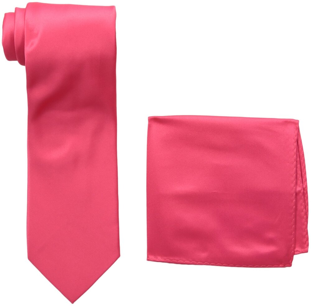 4257 Satin solid Tie Set, Hot Pink, One Size